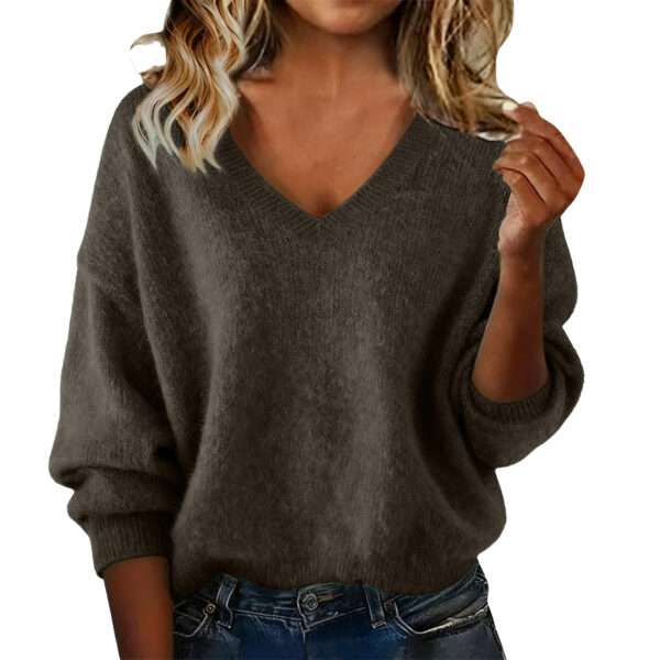 New Fashion Loose Solid Color V-neck Sweater Women